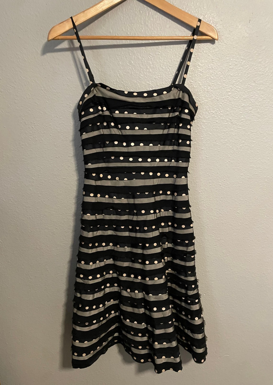 BCBGMAXAZRIA Dress Womens Size 0 Black Polka Dot Silk A Line Sundress Party Y2K